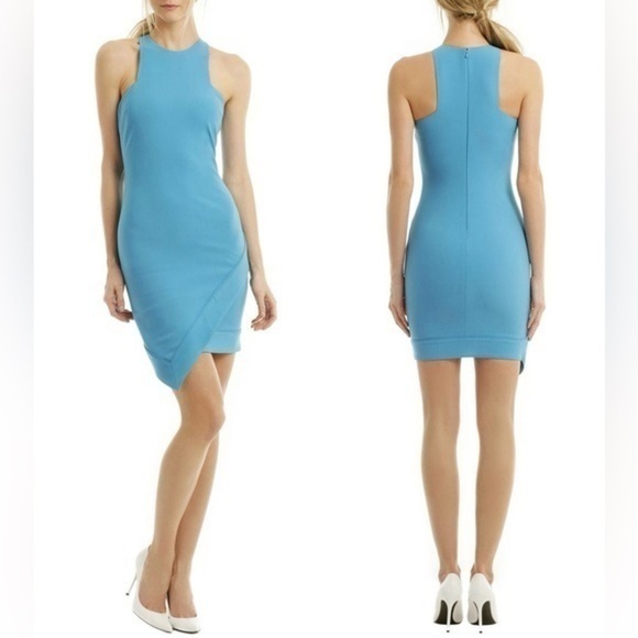 Elizabeth and James Asymmetrical Dress Womens 8 Blue Parrot Rear Zip Date Night - Picture 1 of 16